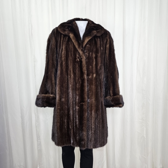 Blue Diamond Mink Canada Brown Fur Mid-Length Coat Large Glam - Picture 11 of 14